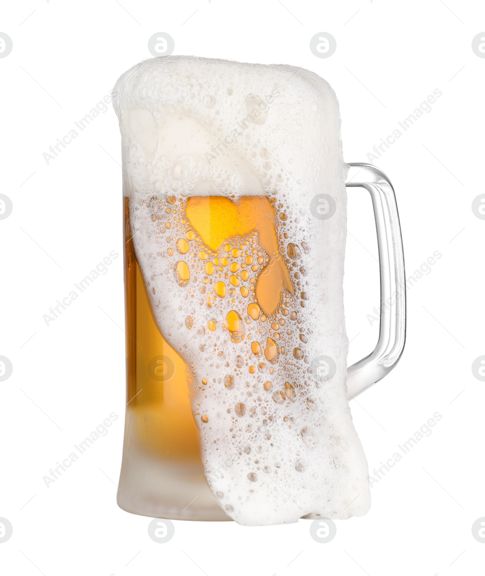 Photo of Glass mug of fresh beer with foam isolated on white