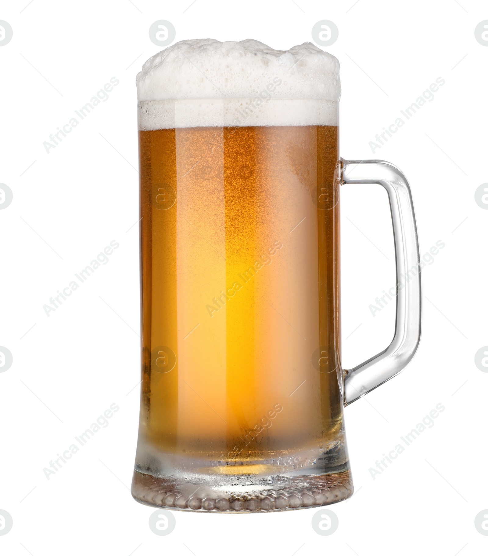 Photo of Glass mug of fresh beer with foam isolated on white