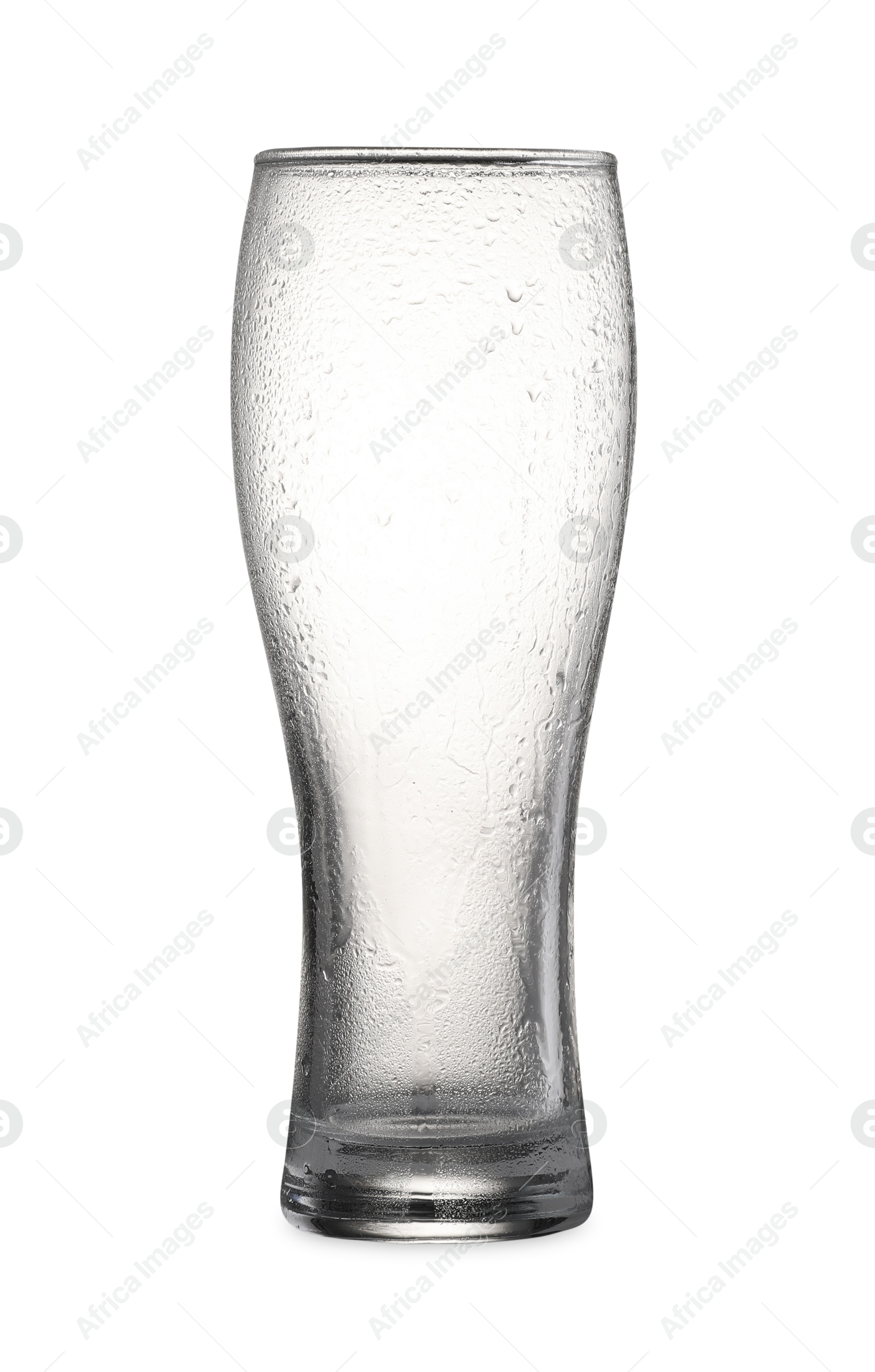 Photo of One empty beer glass isolated on white