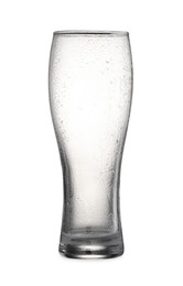 One empty beer glass isolated on white