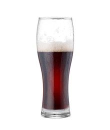 Photo of Half full glass of beer isolated on white