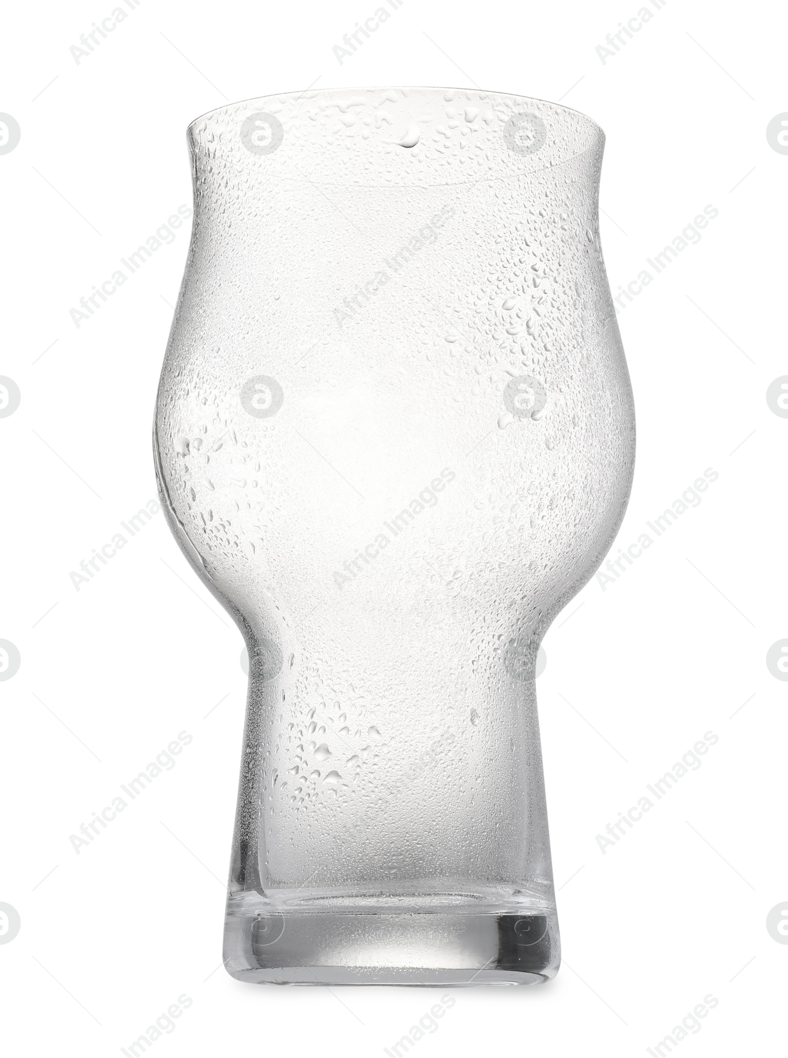 Photo of One empty beer glass isolated on white