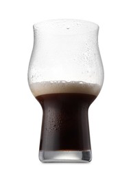 Photo of Half full glass of beer isolated on white