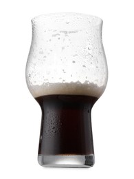 Photo of Half full glass of beer isolated on white