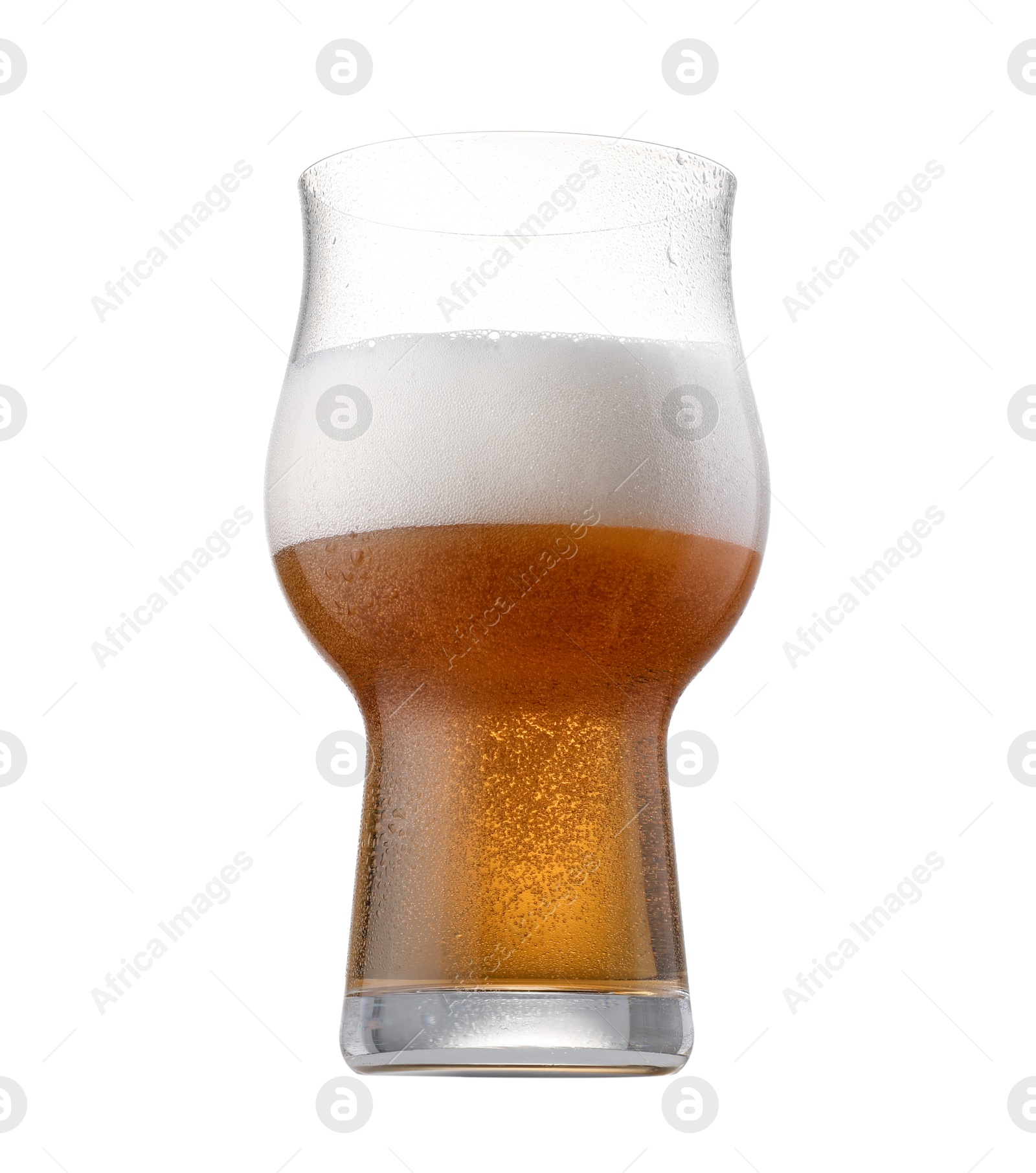 Photo of Half full glass of beer isolated on white