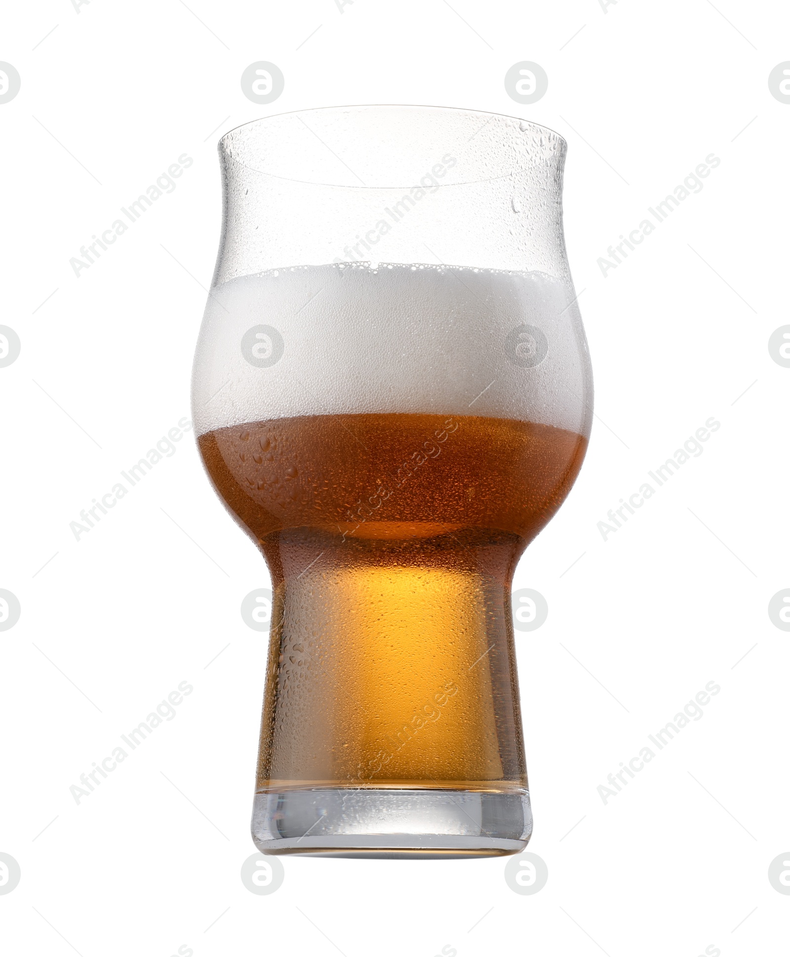 Photo of Half full glass of beer isolated on white