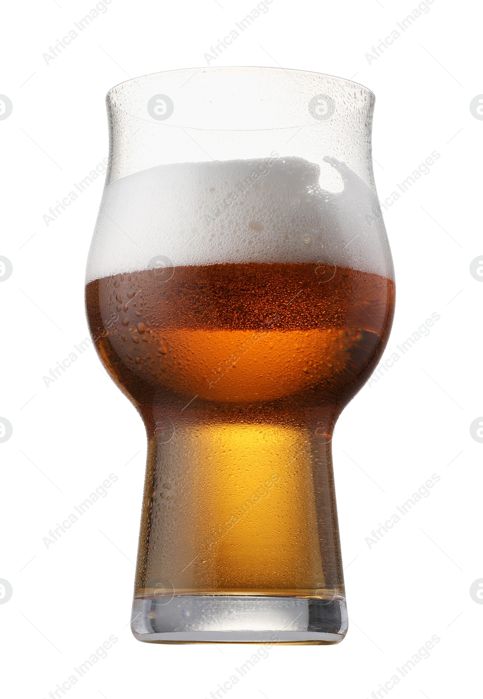 Photo of Half full glass of beer isolated on white