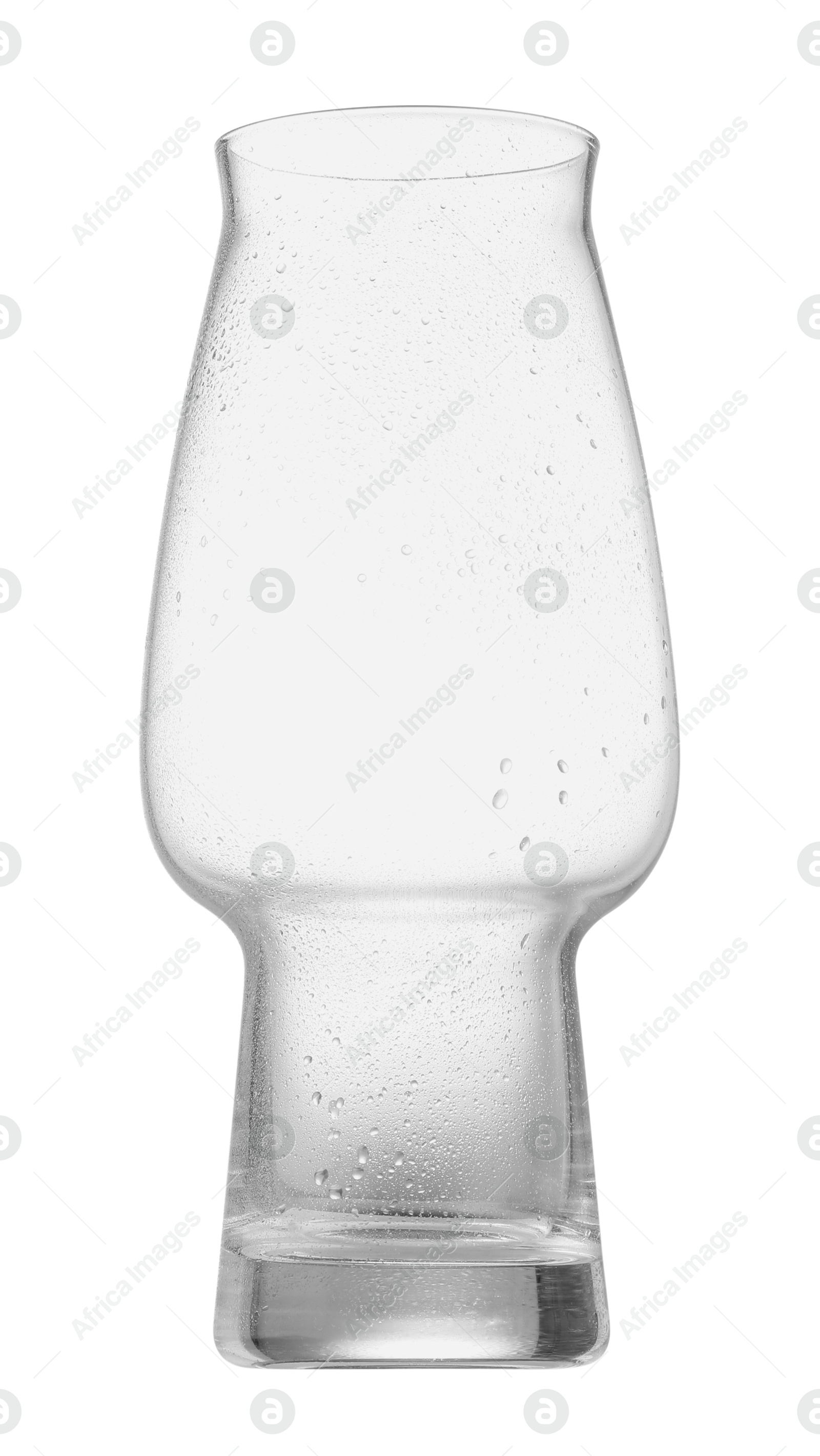 Photo of One empty beer glass isolated on white