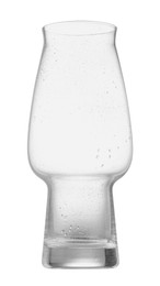 Photo of One empty beer glass isolated on white