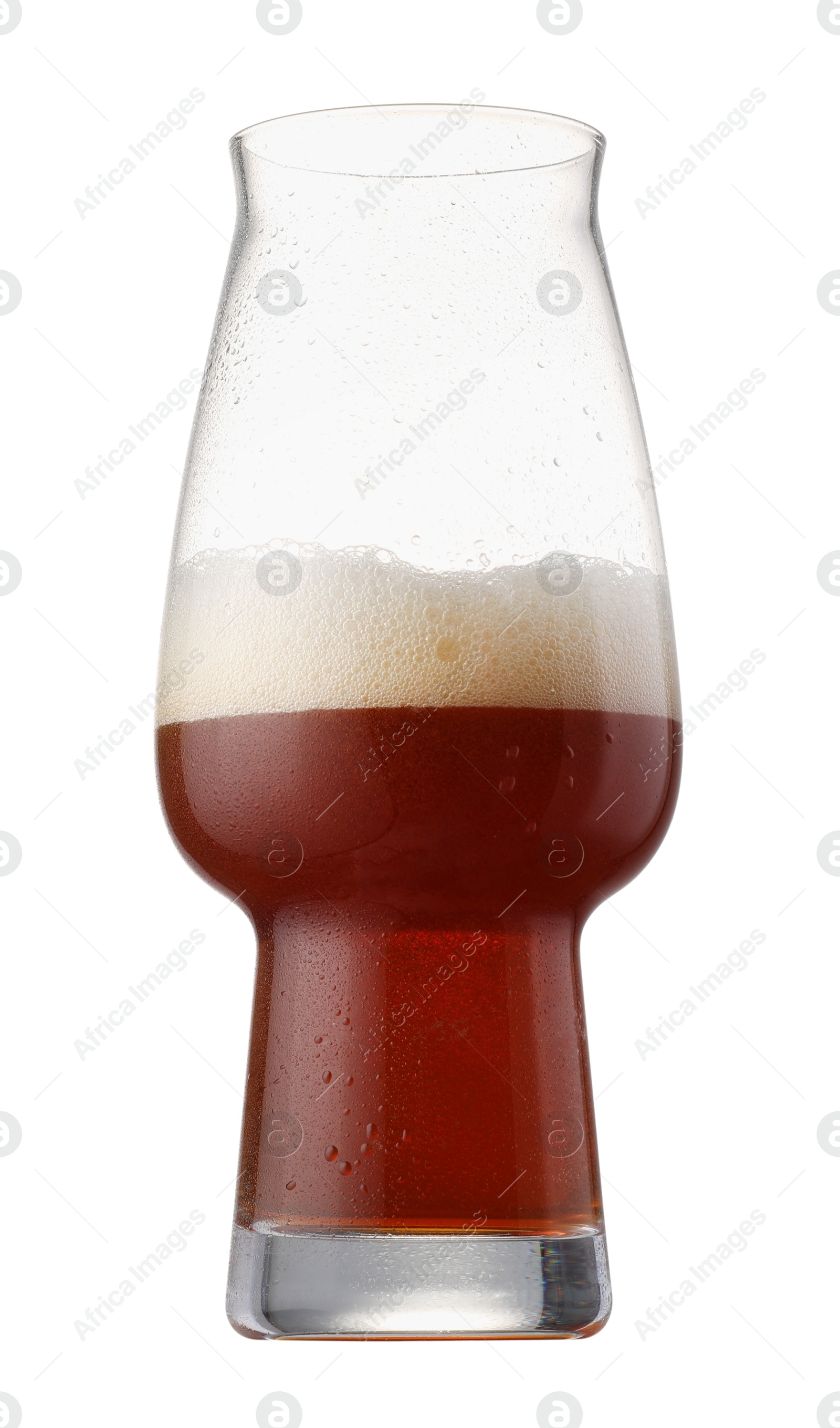 Photo of Half full glass of beer isolated on white