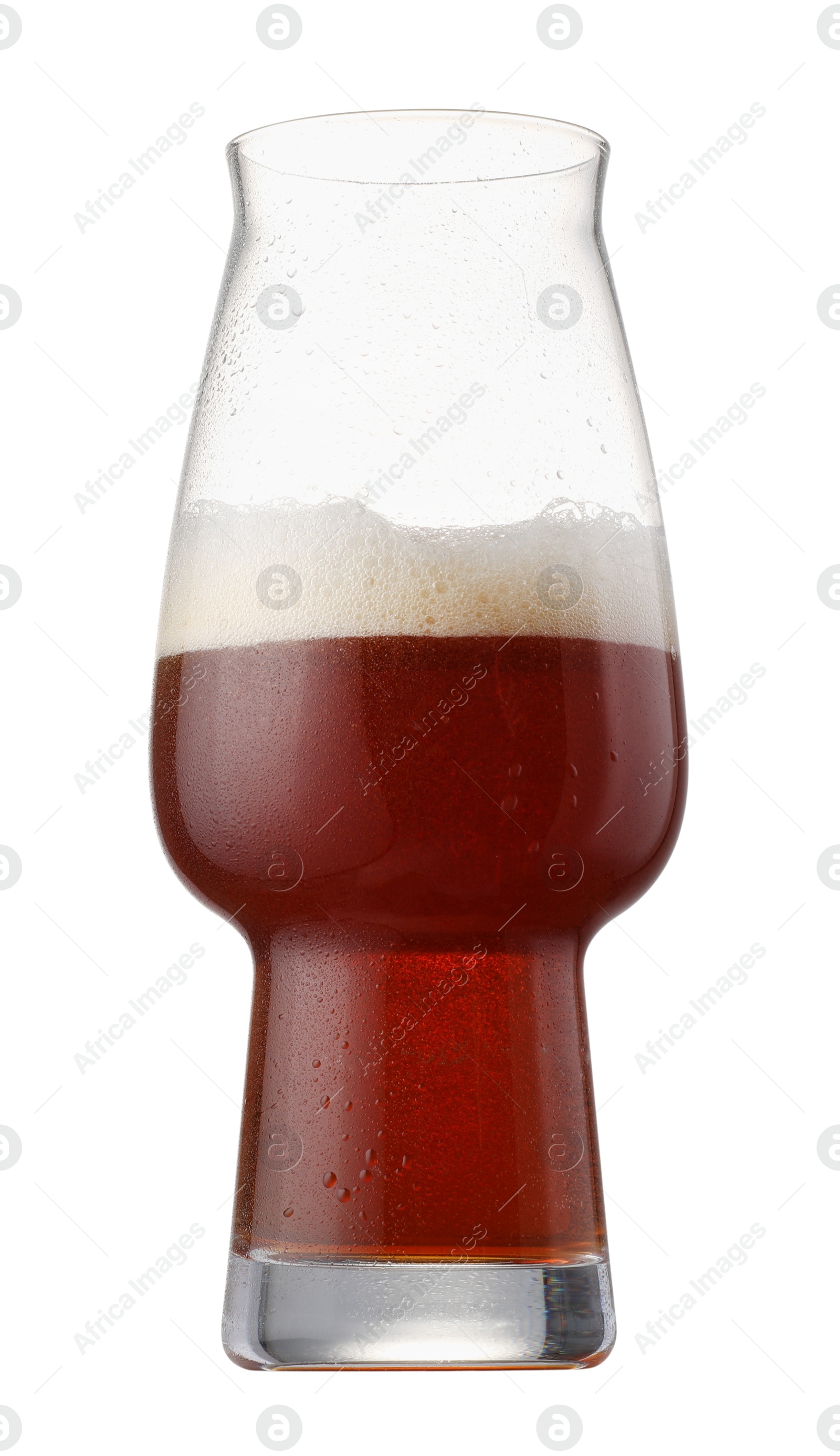 Photo of Half full glass of beer isolated on white