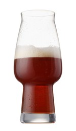 Photo of Half full glass of beer isolated on white