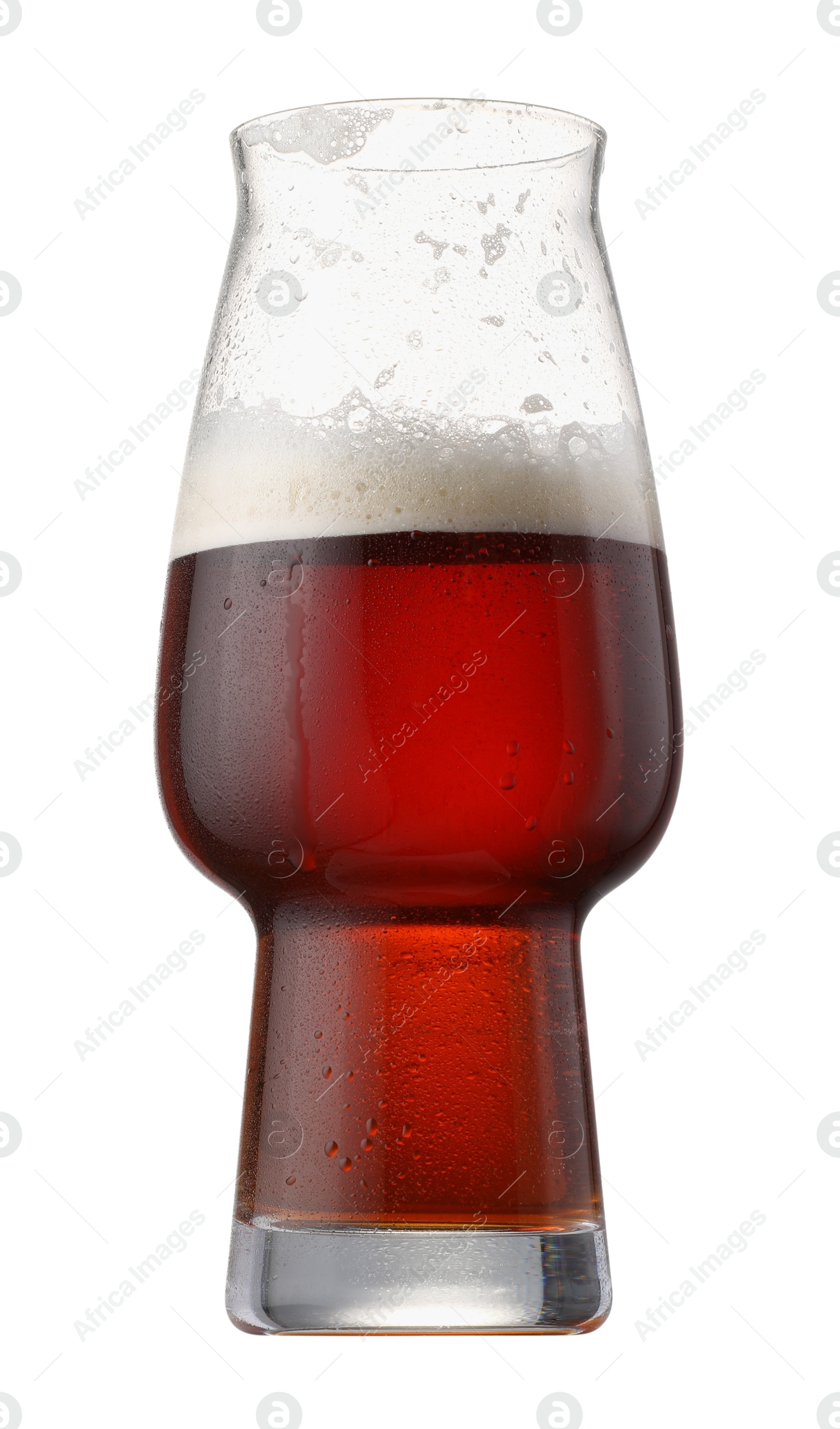 Photo of Half full glass of beer isolated on white