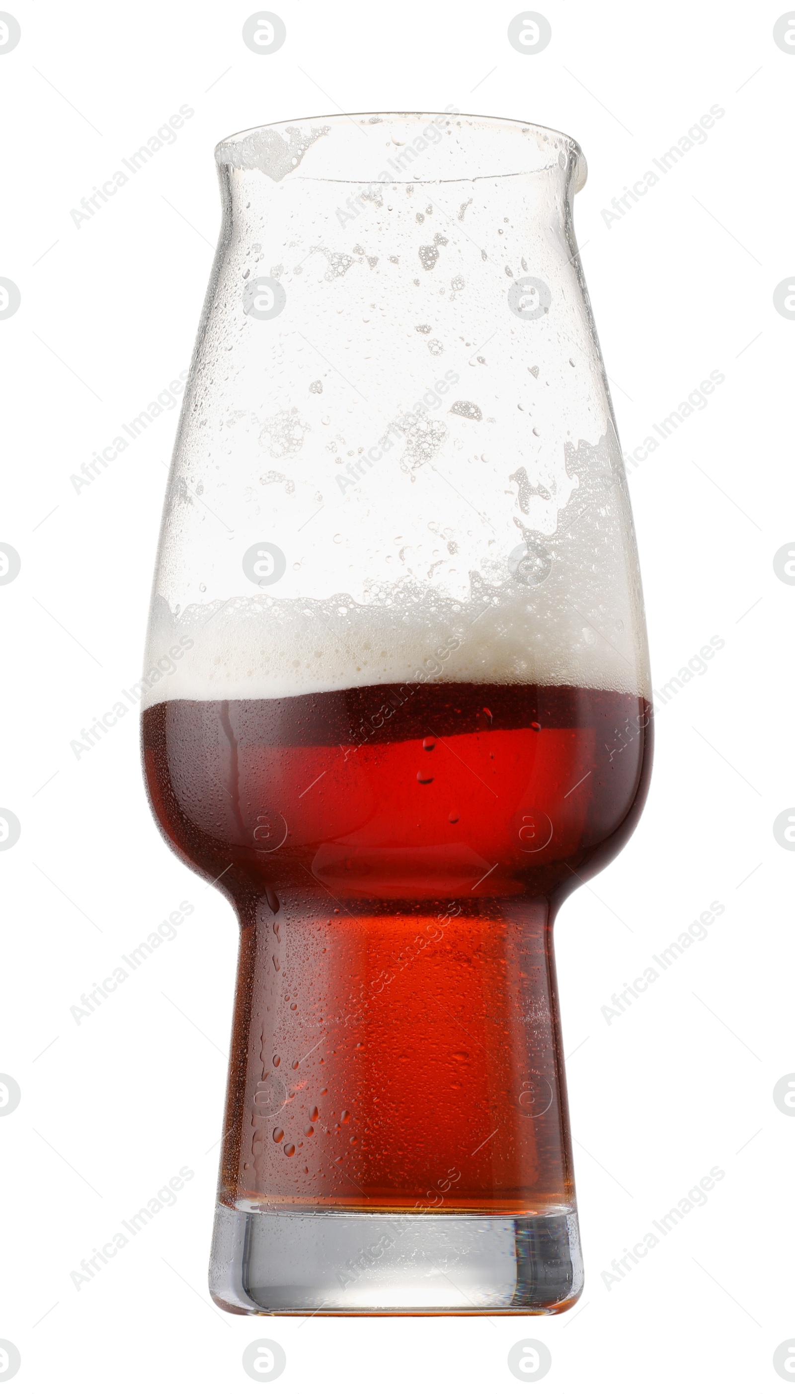 Photo of Half full glass of beer isolated on white