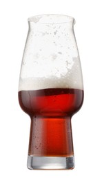 Photo of Half full glass of beer isolated on white