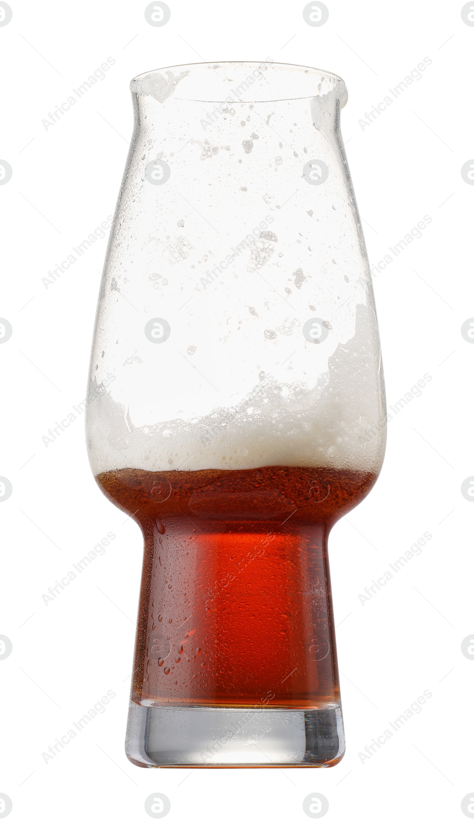 Photo of Half full glass of beer isolated on white