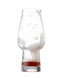 Almost empty glass of beer isolated on white