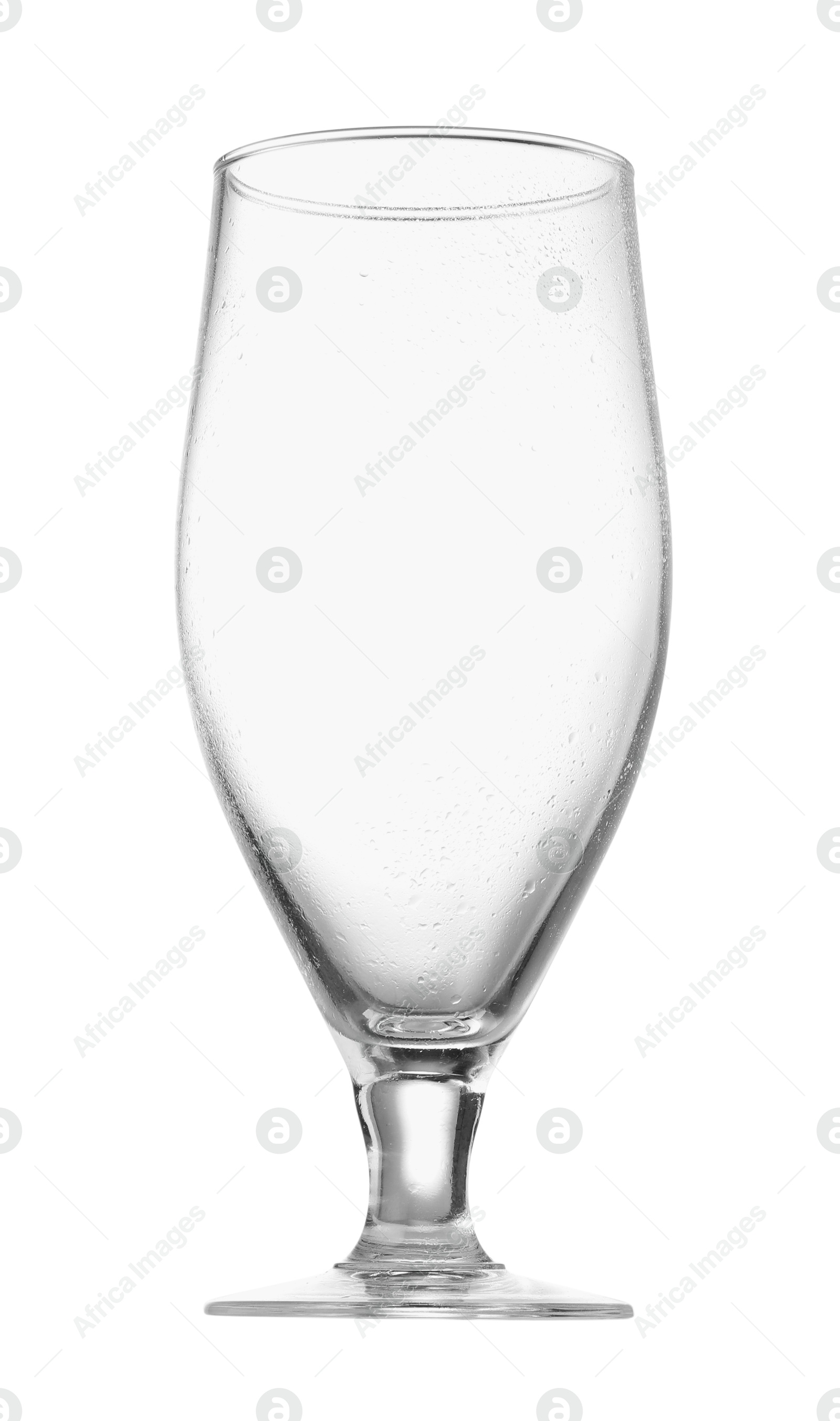 Photo of One empty beer glass isolated on white