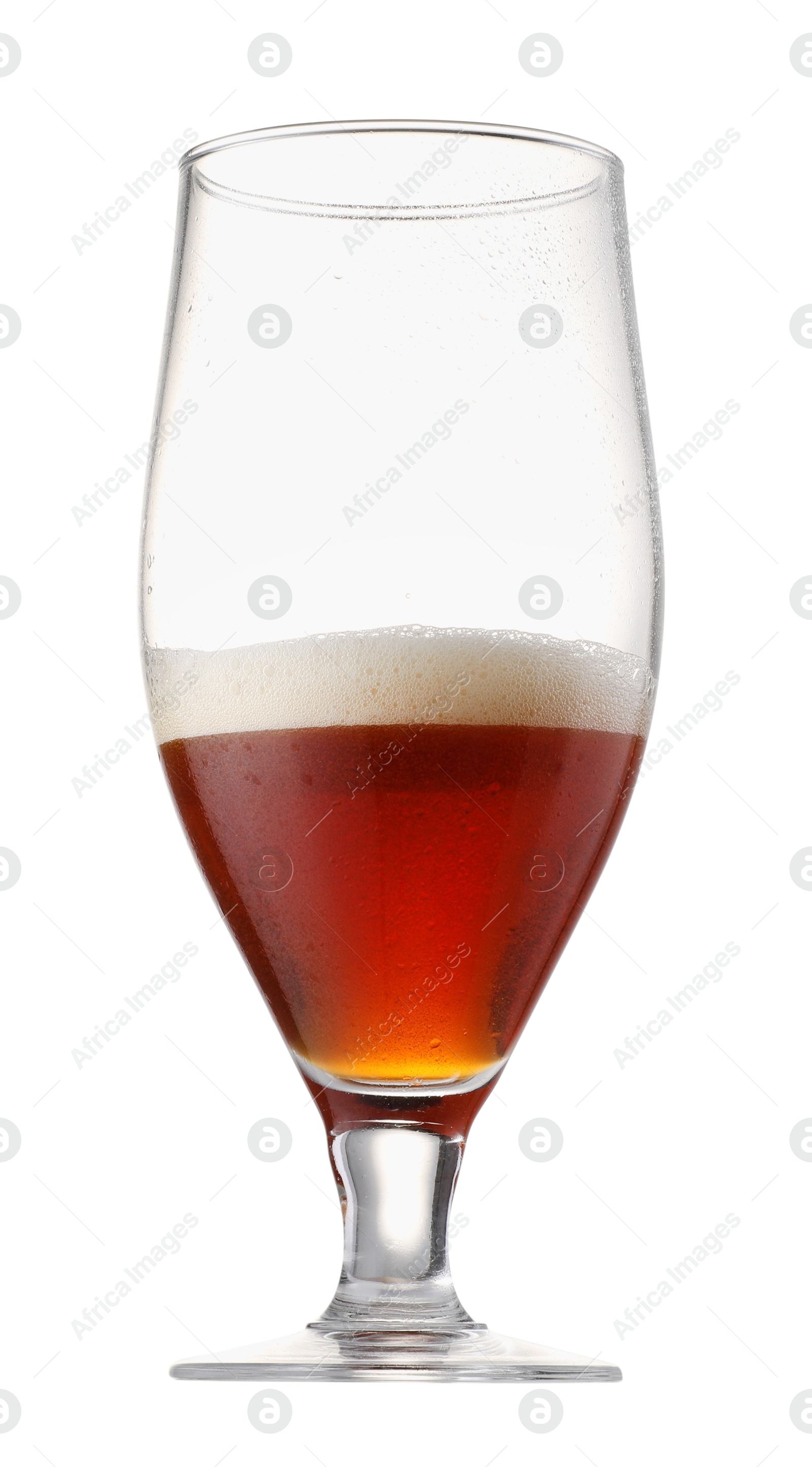 Photo of Half full glass of beer isolated on white