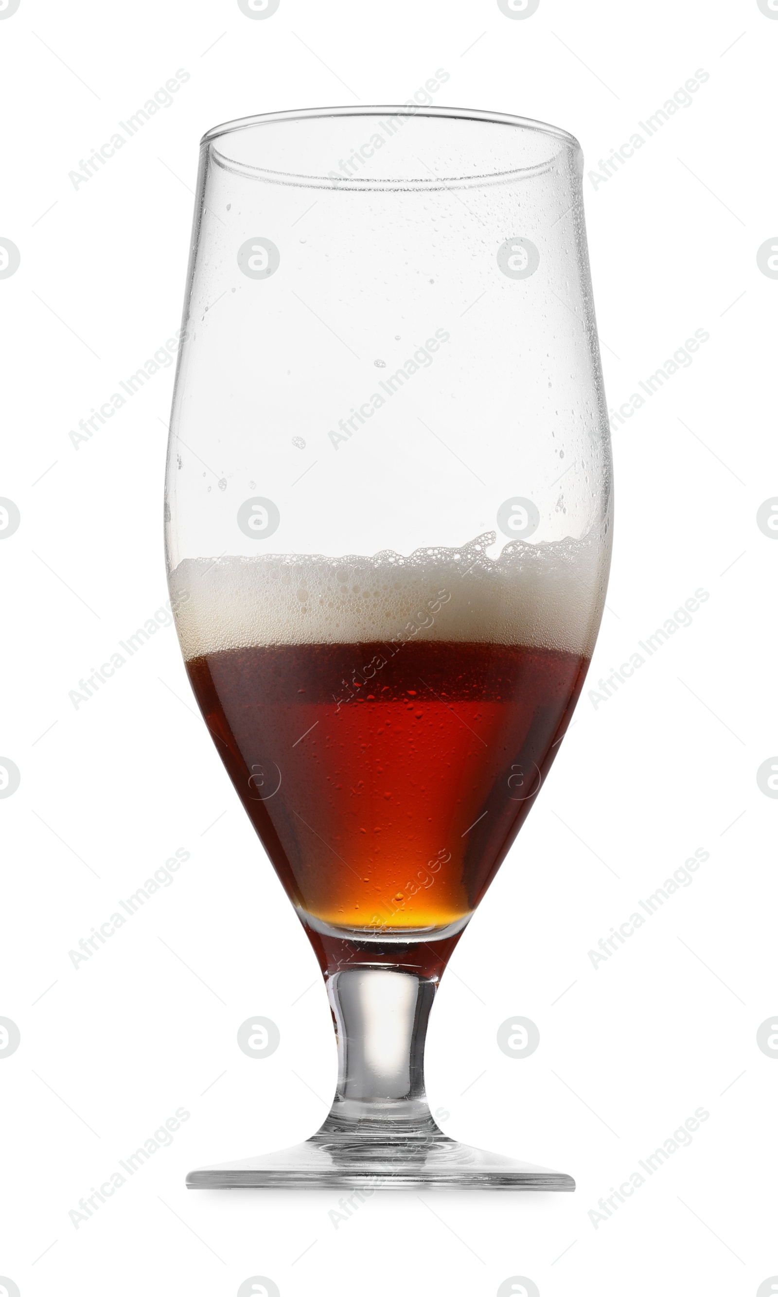 Photo of Half full glass of beer isolated on white