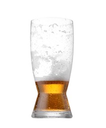 Photo of Half full glass of beer isolated on white