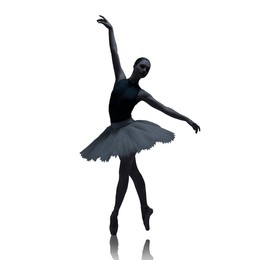 Image of Silhouette of ballerina practicing dance moves on white background