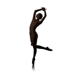 Image of Silhouette of ballerina practicing dance moves on white background