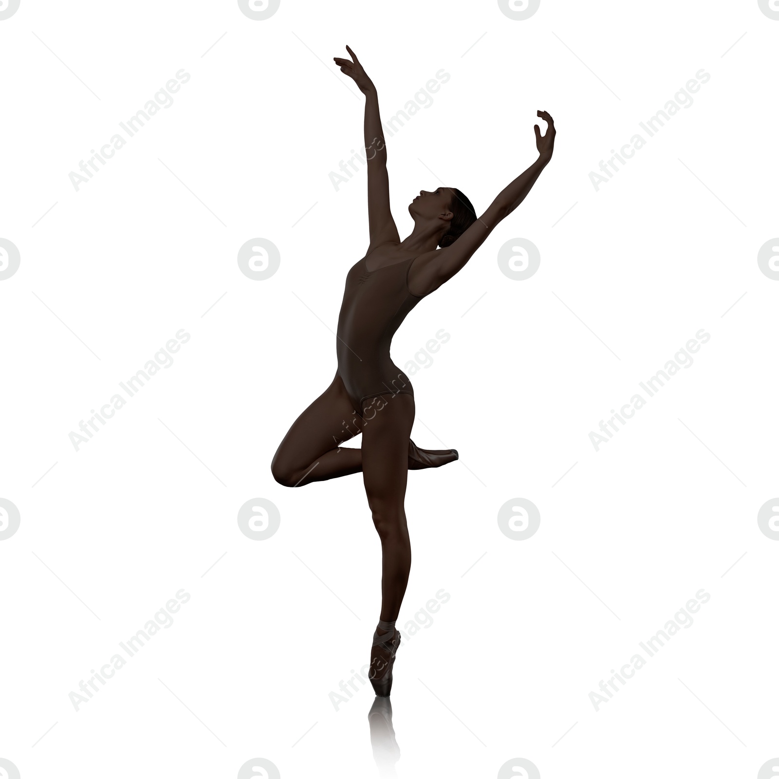 Image of Silhouette of ballerina practicing dance moves on white background