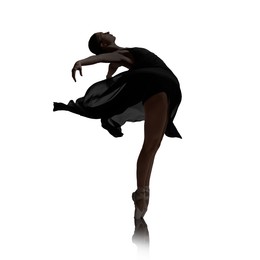 Silhouette of ballerina practicing dance moves on white background