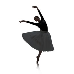 Image of Silhouette of ballerina practicing dance moves on white background