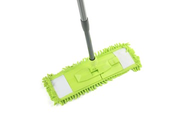 Photo of Microfiber mop isolated on white. Cleaning equipment