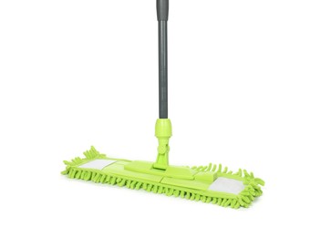 Photo of Microfiber mop isolated on white. Cleaning equipment