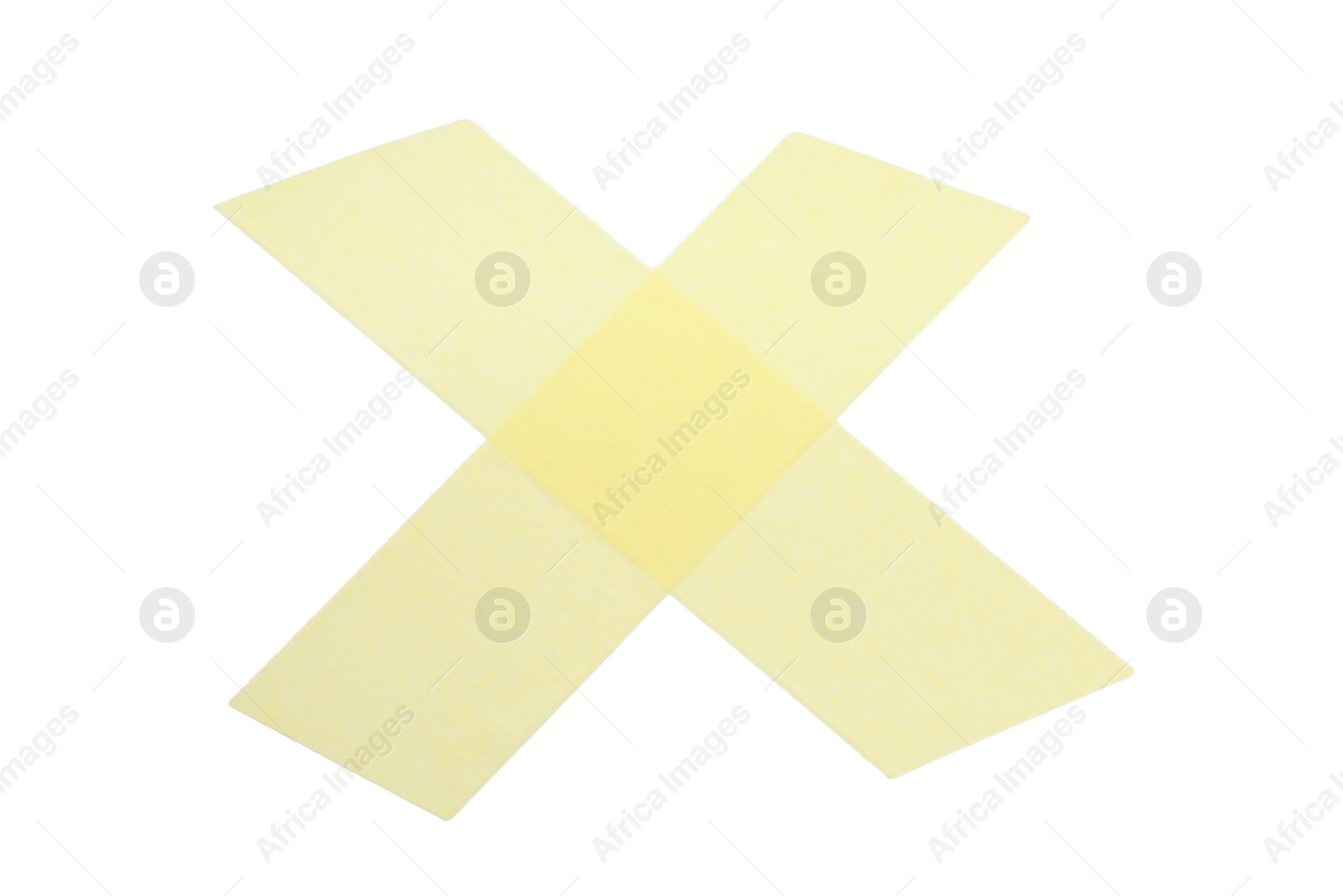 Photo of Cross made with masking tape isolated on white, top view