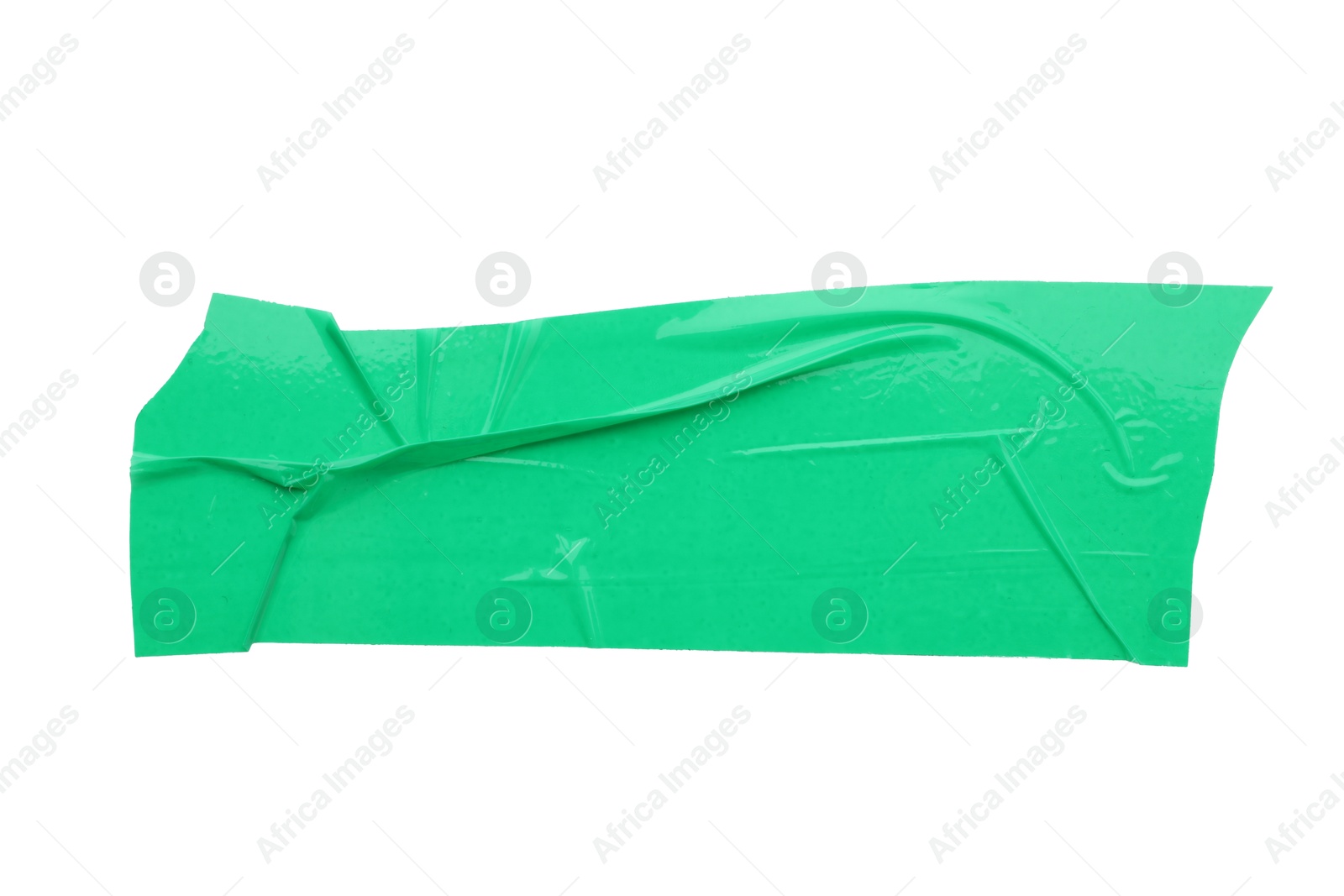 Photo of Strip of green adhesive tape isolated on white, top view