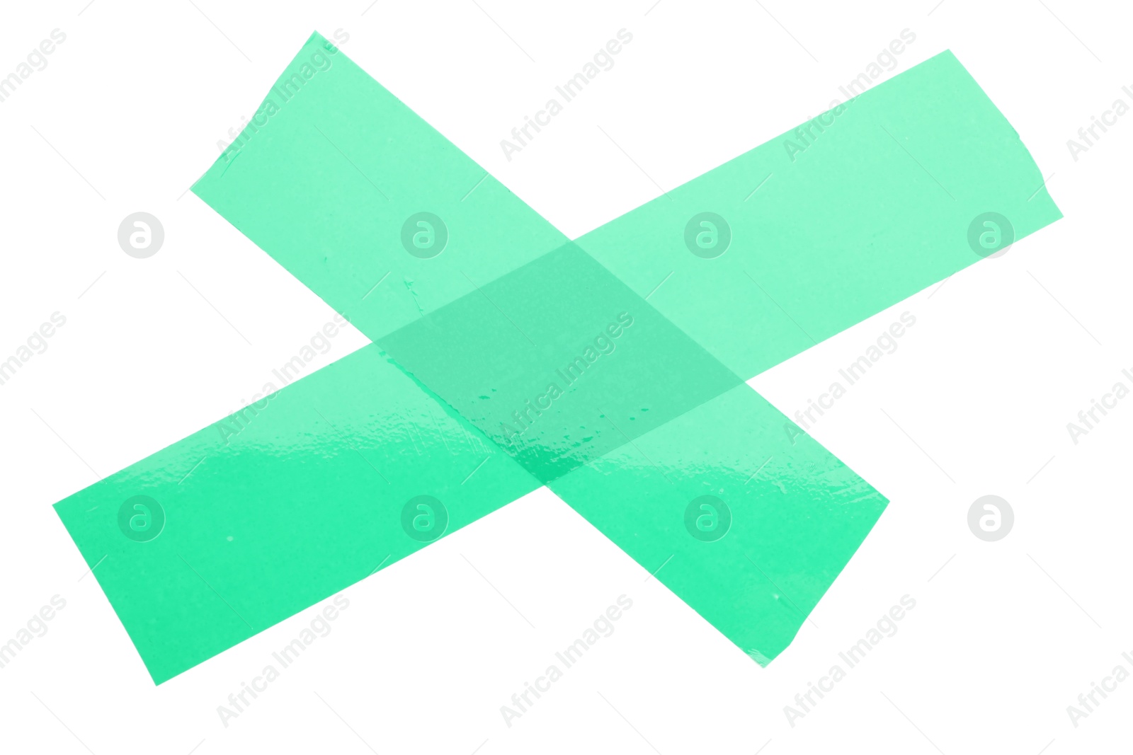 Photo of Cross made with green adhesive tape isolated on white, top view