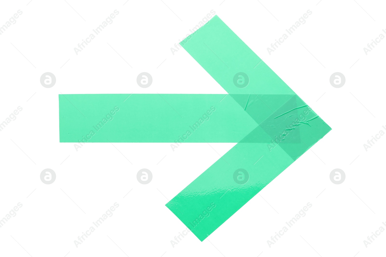 Photo of Arrow made with green adhesive tape isolated on white, top view