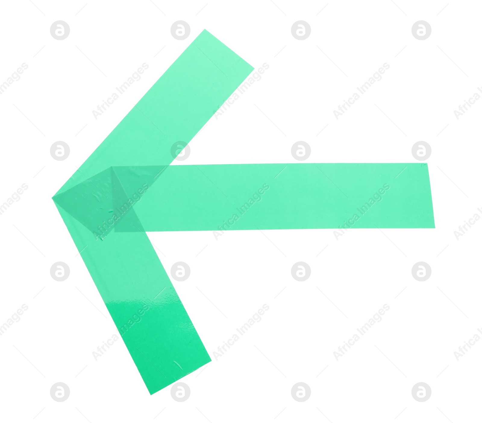 Photo of Arrow made with green adhesive tape isolated on white, top view