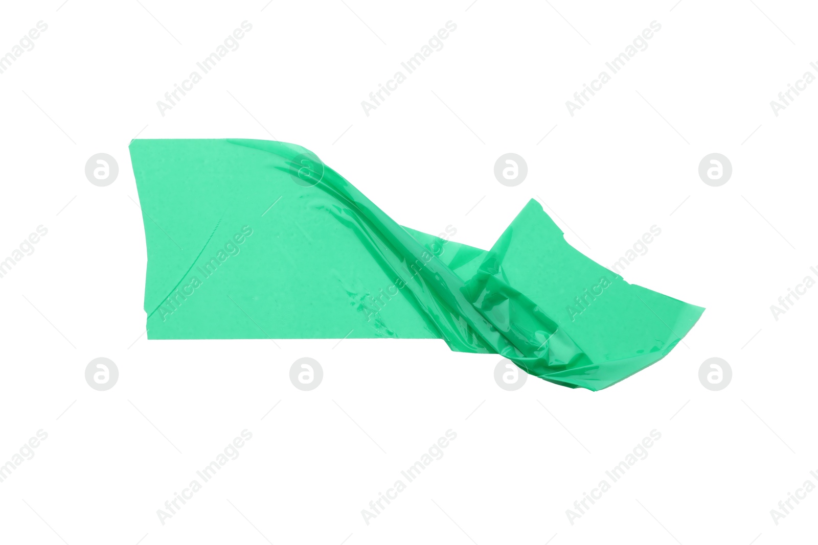 Photo of Strip of green adhesive tape isolated on white, top view