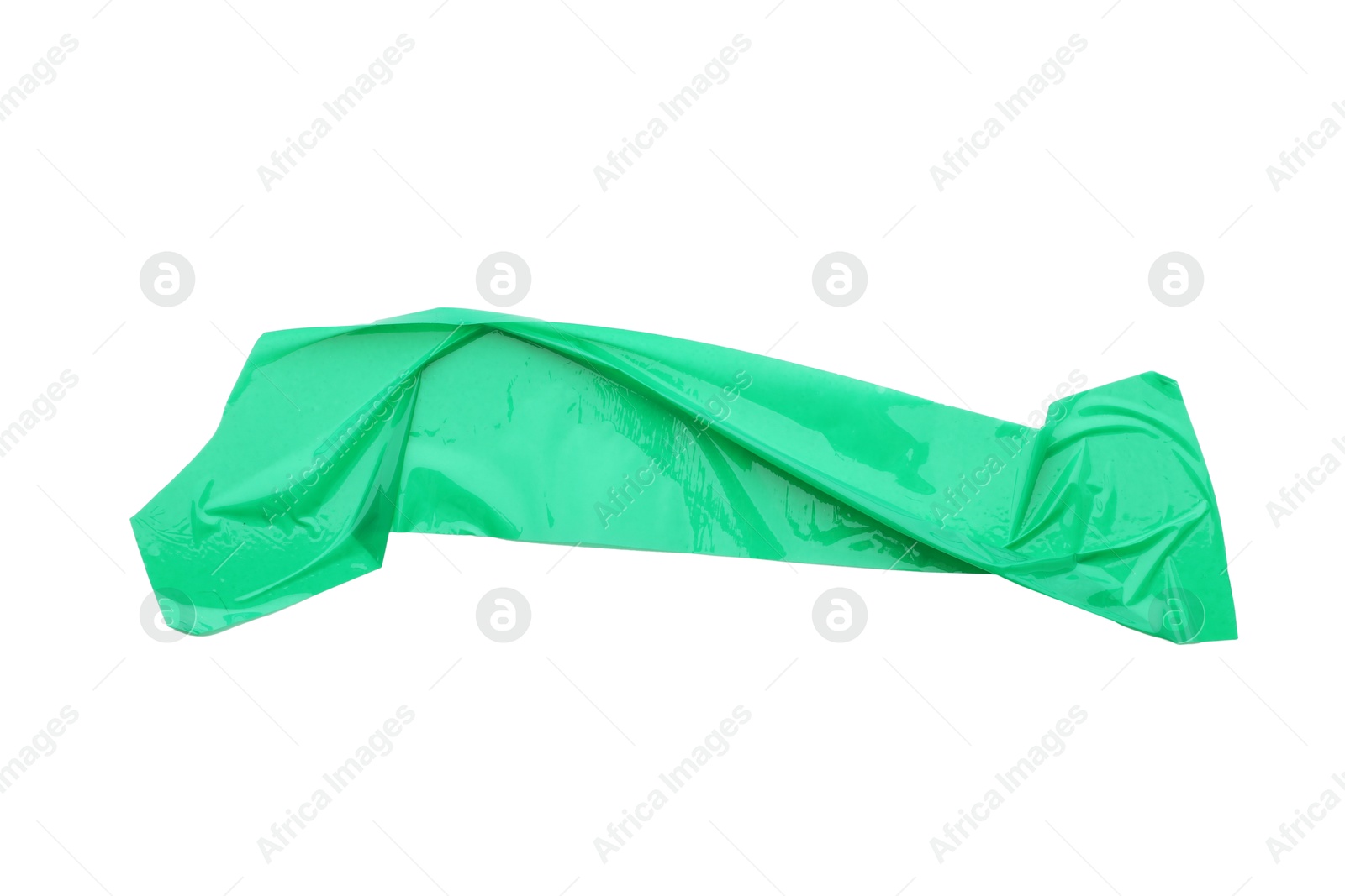 Photo of Strip of green adhesive tape isolated on white, top view