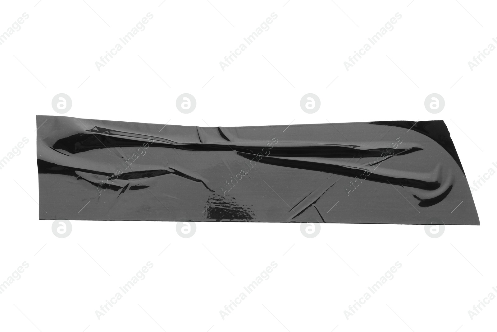 Photo of Strip of black adhesive tape isolated on white, top view