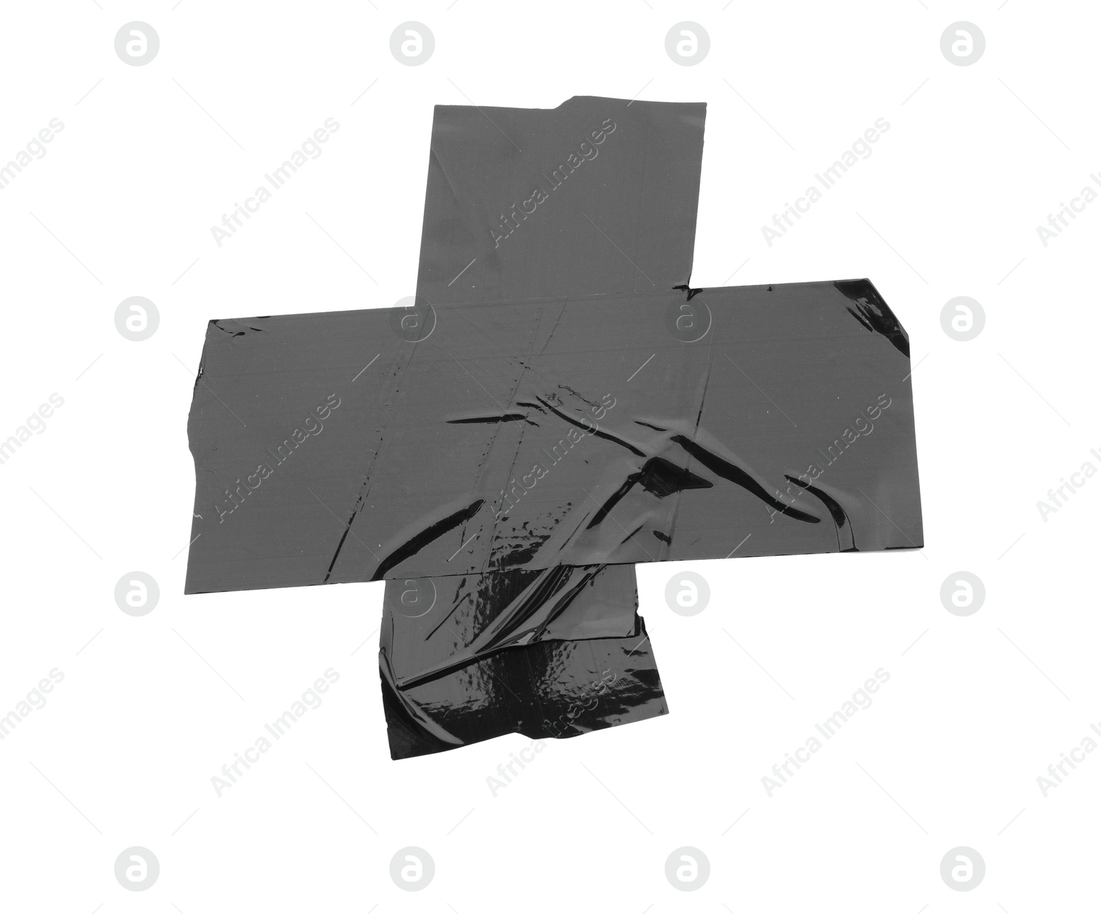 Photo of Cross made with black adhesive tape isolated on white, top view