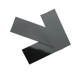 Photo of Arrow made with black adhesive tape isolated on white, top view