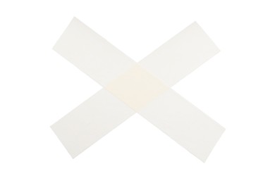 Photo of Cross made with masking tape isolated on white, top view