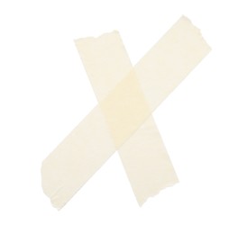 Photo of Cross made with masking tape isolated on white, top view