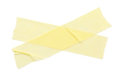 Photo of Cross made with masking tape isolated on white, top view