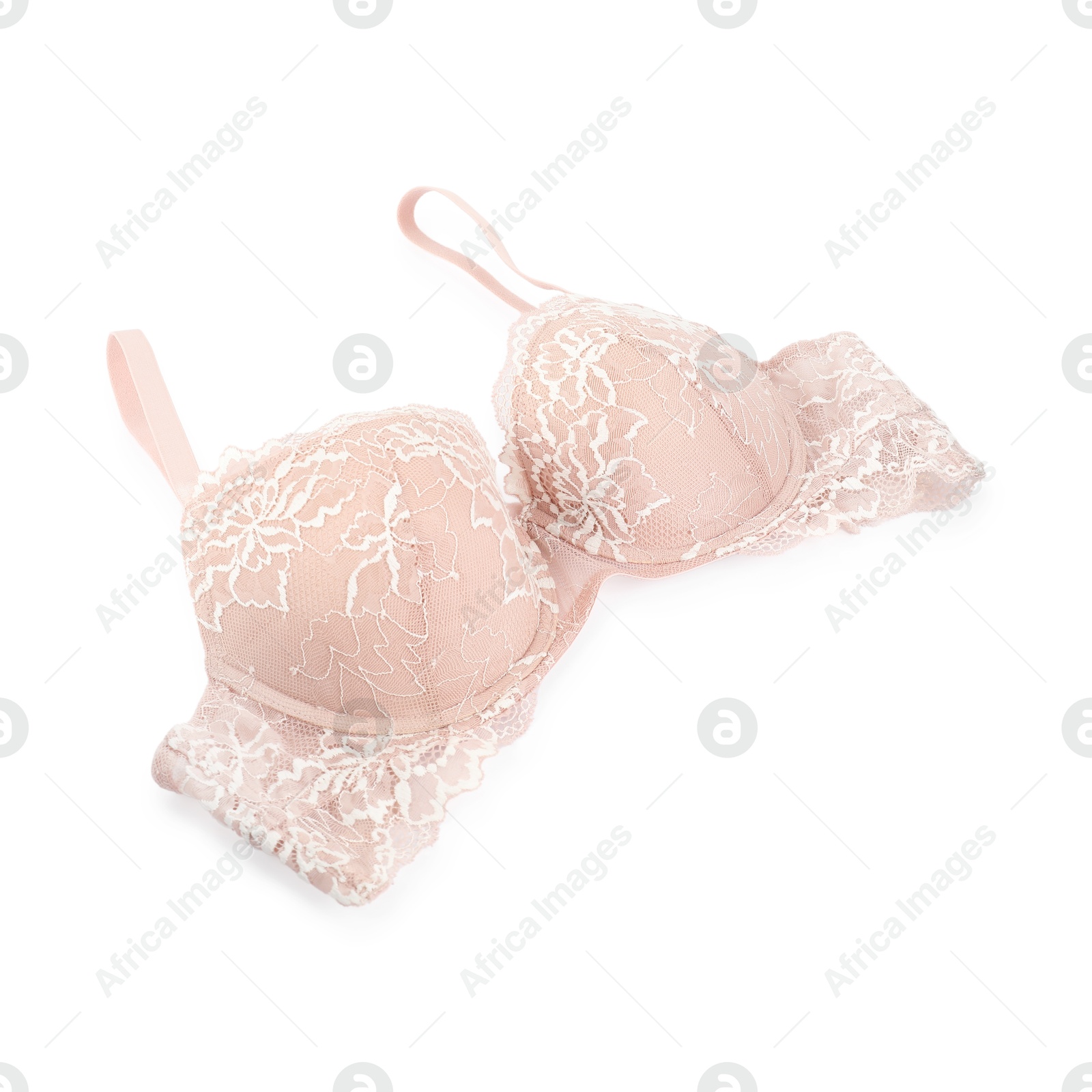 Photo of One beautiful beige bra isolated on white