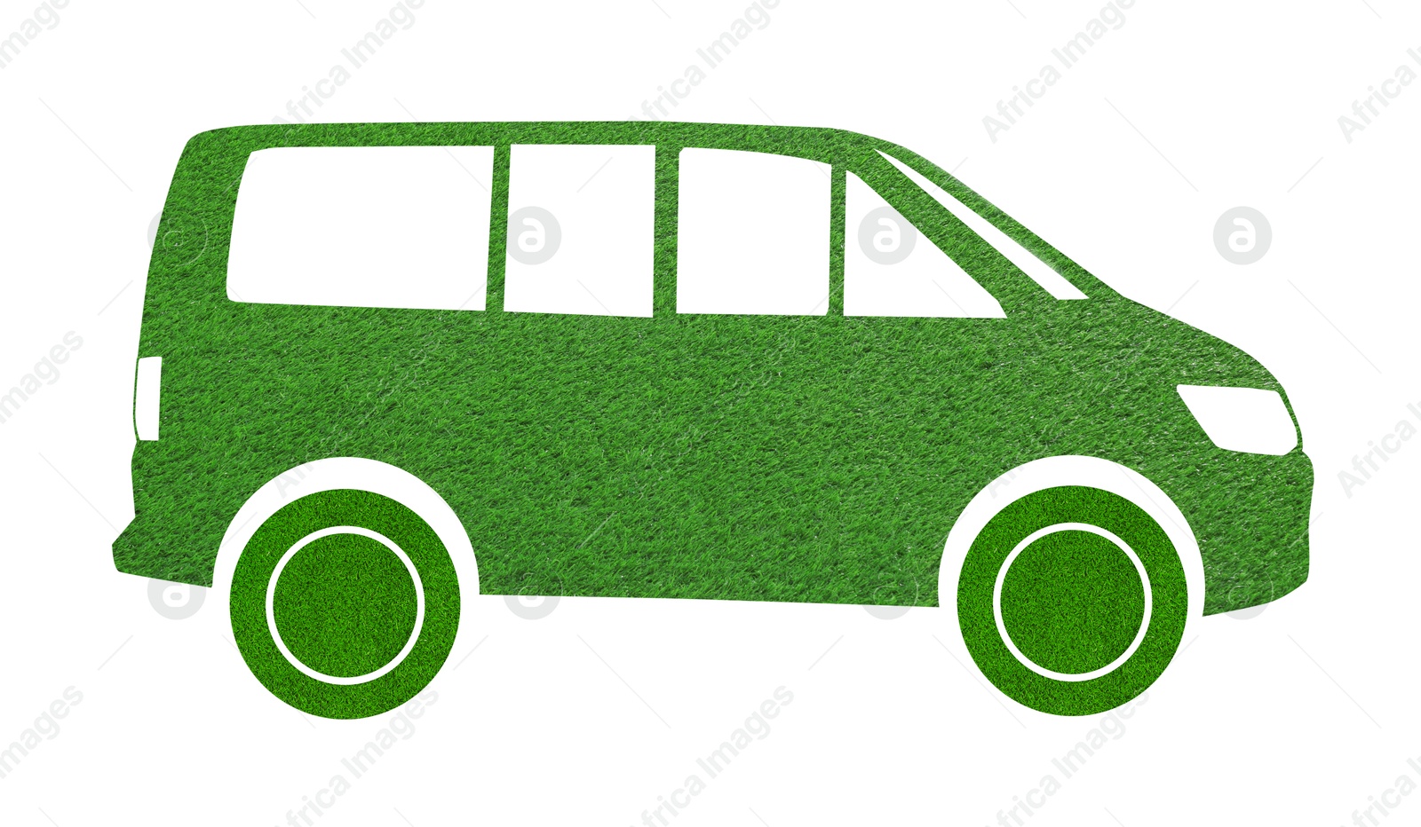 Image of Eco-friendly transportation. Minibus silhouette with pattern of green grass on white background