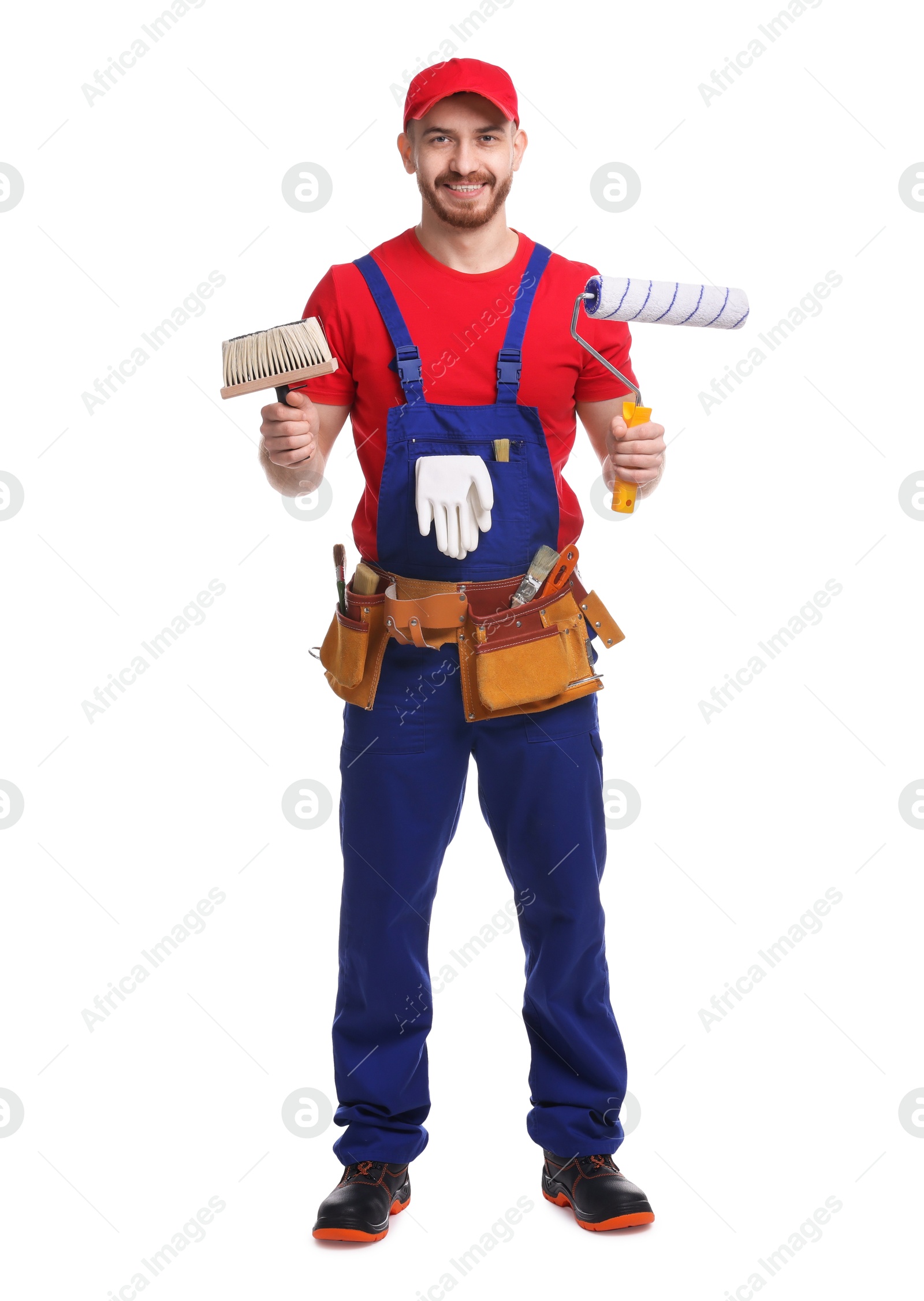 Photo of Professional painter with tools on white background