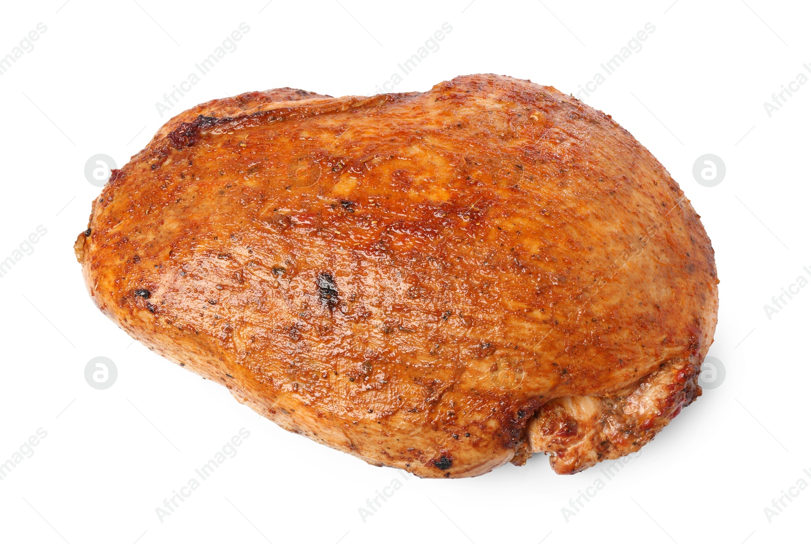 Photo of Piece of delicious baked turkey isolated on white