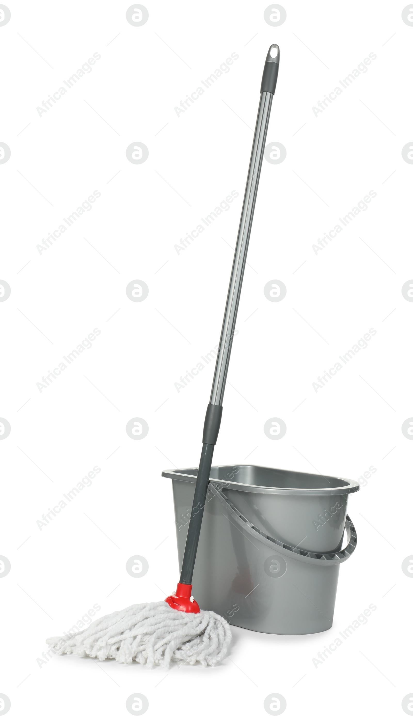 Photo of String mop and bucket isolated on white